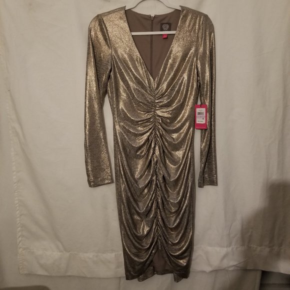 Vince Camuto Dresses & Skirts - Vince Camuto Bronze Gathered Front Dress 6 NWT